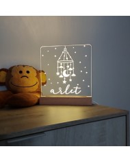 Lámpara infantil en metacrilato transparente con base de madera - modelo perezoso