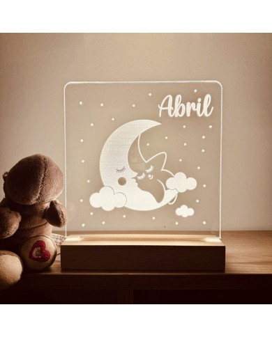 Lámpara infantil en metacrilato transparente con base de madera - modelo estrella