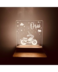 Lámpara infantil en metacrilato transparente con base de madera - modelo Harley